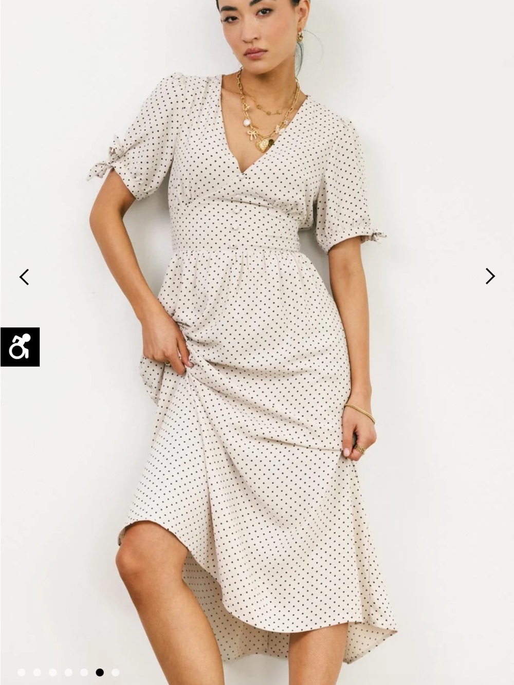bohme Cream Polka Dot Maxi Dress with V-Neck